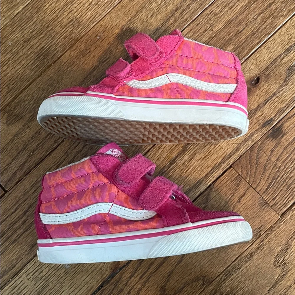 Vans Kids' Pink and Orange Leopard Velcro Sneakers size 7 toddler